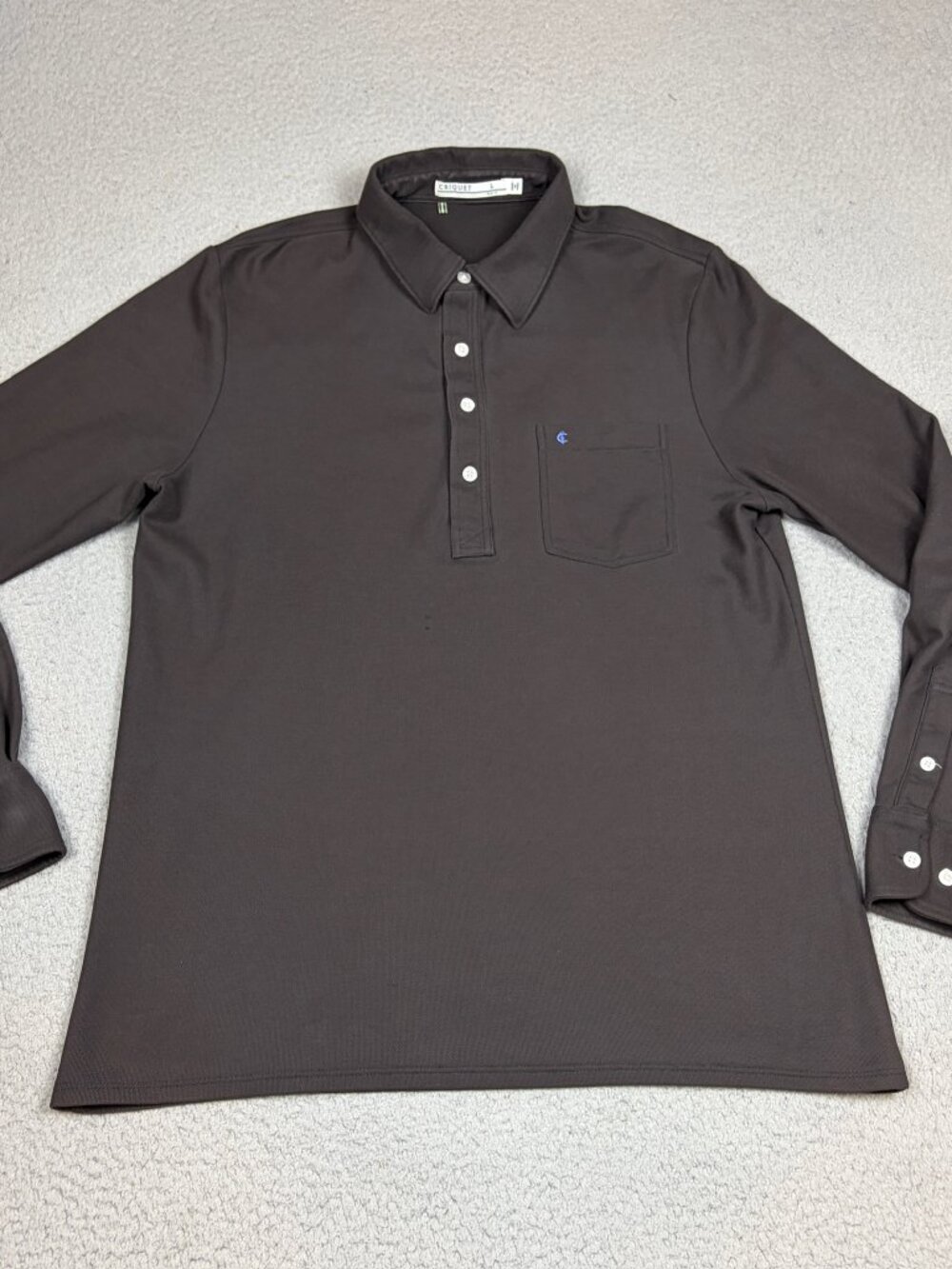 Criquet Polo Mens Size Large Slim Fit Brown Long Sleeve Pima Cotton Collar